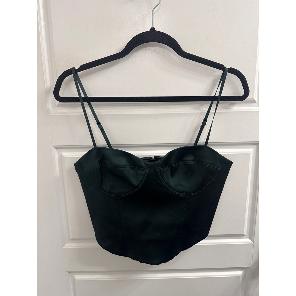 Sunday Best Aritzia Forest Green Satin Corset Top Bodice Adjustable Straps M
